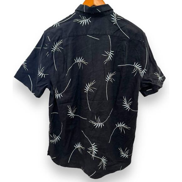 Vince Classic Fit Mens Willow Leaf Navy Blue Linen SS Button Up Hawaiian Shirt M - Picture 4 of 9